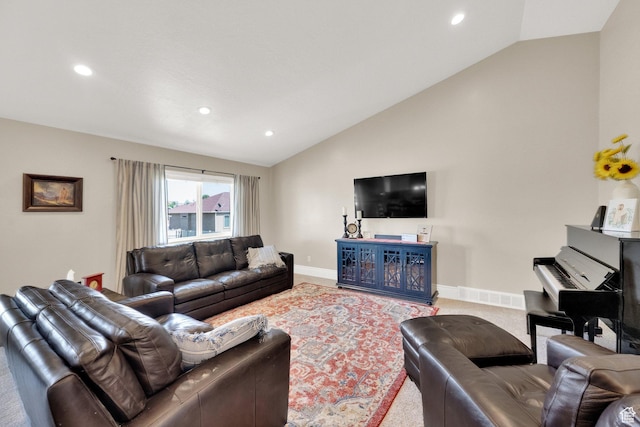 126 N Balsam Way W, Price, UT 84501 - carpeted living room with vaulted ceiling and recessed lighting