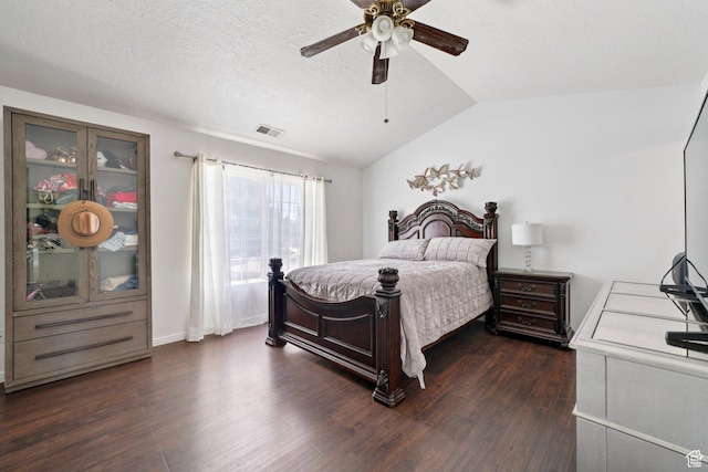 1213 E 540 N, Spanish Fork, UT 84660 - bedroom featuring vaulted ceiling, dark wood-type flooring, a ceiling fan, and a textured ceiling