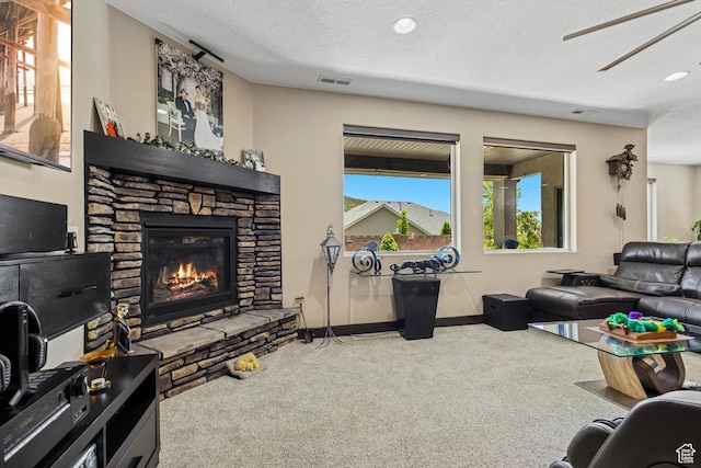 1283 W 1750 S, Cedar City, UT 84720 - living area with a fireplace, carpet flooring, recessed lighting, and a textured ceiling