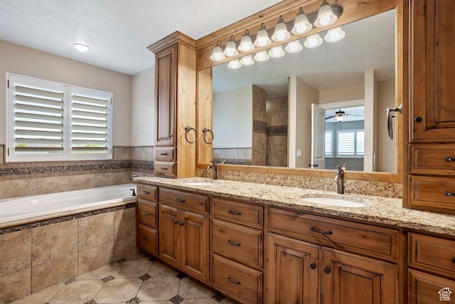 2131 S 1230 W, Syracuse, UT 84075 - bathroom featuring double vanity, a garden tub, tiled shower, and tile patterned floors