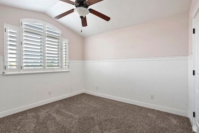 2131 S 1230 W, Syracuse, UT 84075 - unfurnished room featuring carpet, a wainscoted wall, a ceiling fan, and lofted ceiling