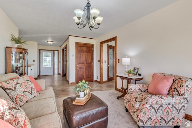 685 S Woodland Hills Dr, Woodland Hills, UT 84653 - living area with a chandelier and tile patterned floors