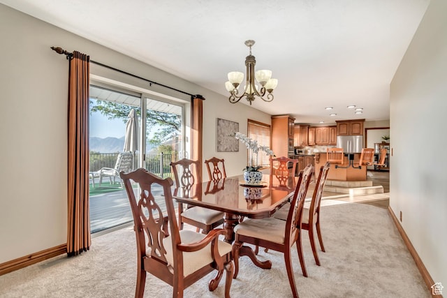 685 S Woodland Hills Dr, Woodland Hills, UT 84653 - dining area featuring light carpet and a chandelier