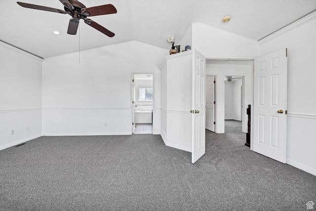 672 E Center St, Providence, UT 84332 - carpeted empty room featuring a ceiling fan, lofted ceiling, and a smoke detector