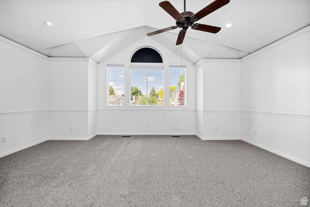 672 E Center St, Providence, UT 84332 - unfurnished room with vaulted ceiling, carpet, recessed lighting, and ceiling fan