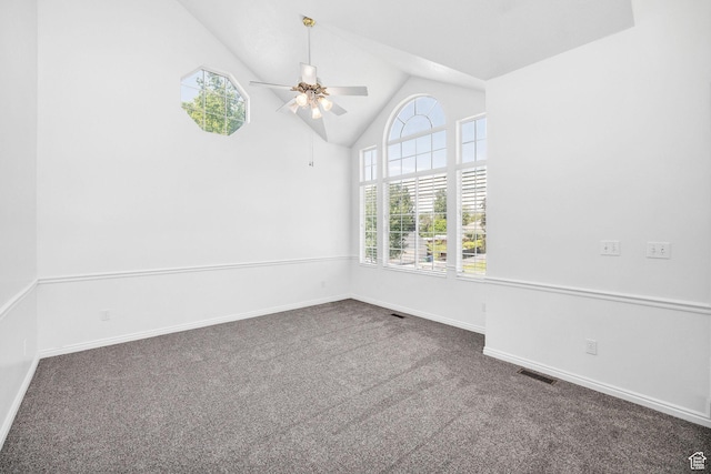 672 E Center St, Providence, UT 84332 - unfurnished room with ceiling fan, carpet floors, and high vaulted ceiling