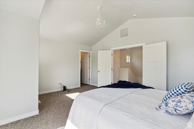 756 Spring Pond Dr, Farmington, UT 84025 - bedroom with lofted ceiling, carpet, and a chandelier