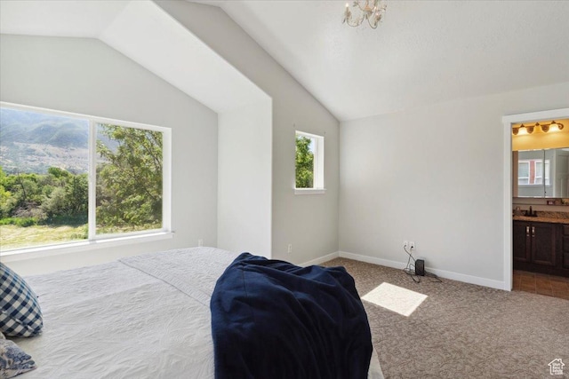 756 Spring Pond Dr, Farmington, UT 84025 - bedroom featuring vaulted ceiling, carpet, and ensuite bathroom