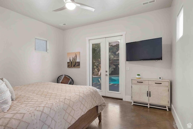 4582 S 1500 W, Hurricane, UT 84737 - bedroom with access to exterior, concrete flooring, french doors, and ceiling fan
