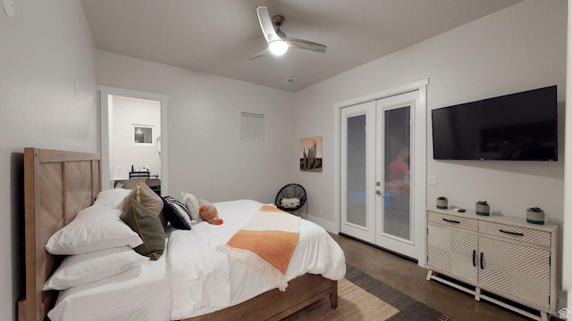 4582 S 1500 W, Hurricane, UT 84737 - tiled bedroom featuring access to outside, french doors, and a ceiling fan