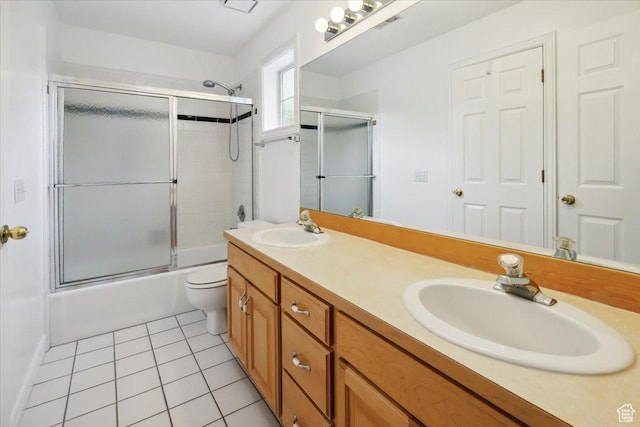 3181 E Deer Creek Cir, Cottonwood Heights, UT 84121 - full bathroom with double vanity, tile patterned flooring, and combined bath / shower with glass door