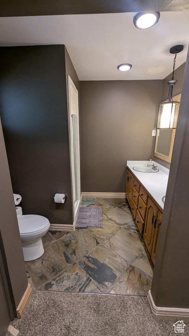 1584 E Petunia Way, Sandy, UT 84092 - bathroom with double vanity, stone finish flooring, and a shower stall