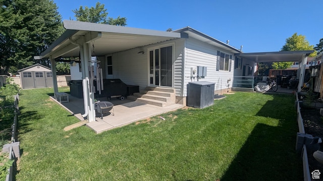 1584 E Petunia Way, Sandy, UT 84092 - back of house with entry steps, a patio, and a storage unit