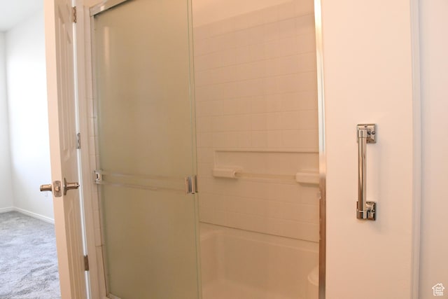 3072 W Leisure Villas Ct, West Jordan, UT 84084 - full bathroom with a shower with door and baseboards
