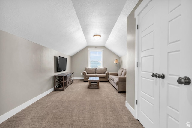 2873 S Puddle Ln, Saratoga Springs, UT 84045 - carpeted living room with a textured ceiling and vaulted ceiling