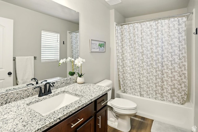 847 N 2125 W, Layton, UT 84041 - bathroom featuring vanity, wood finished floors, and shower / tub combo with curtain