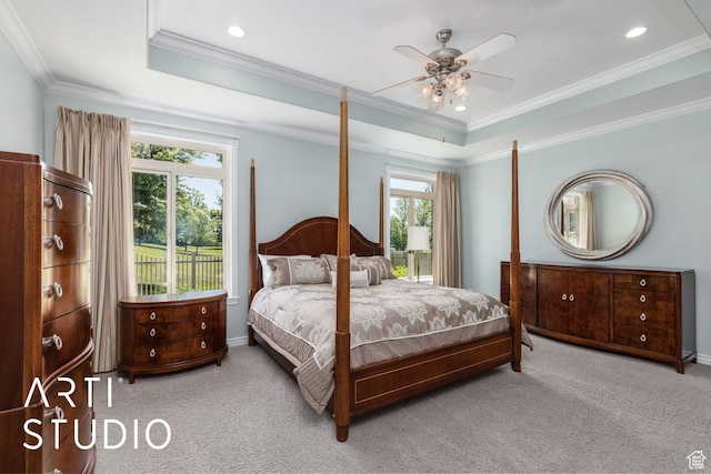 841 E 5875 S, South Ogden, UT 84405 - carpeted bedroom with a raised ceiling, ornamental molding, and ceiling fan