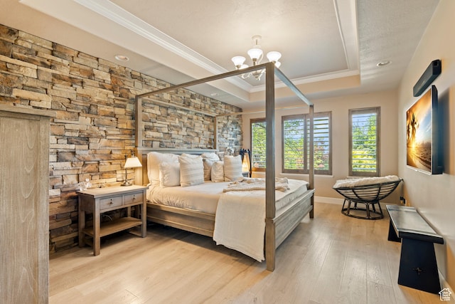 665 E 3550 N, North Ogden, UT 84414 - bedroom with ornamental molding, a tray ceiling, wood finished floors, a chandelier, and recessed lighting