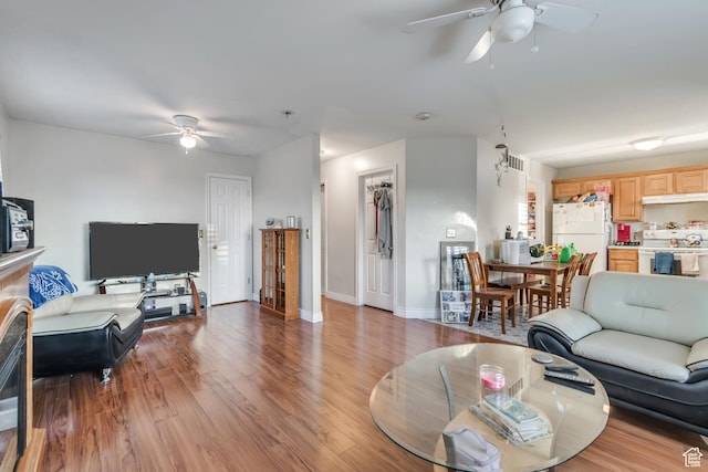 382 N Peach St, Santaquin, UT 84655 - living room with ceiling fan and wood finished floors