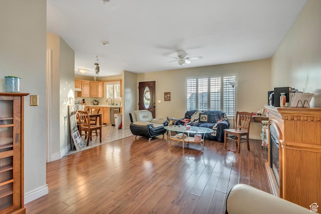 382 N Peach St, Santaquin, UT 84655 - living room featuring ceiling fan, healthy amount of natural light, and wood finished floors