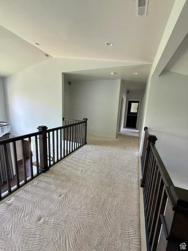 475 W 1150 N Unit 5, Midway, UT 84049 - hallway featuring an upstairs landing, carpet floors, vaulted ceiling, and recessed lighting