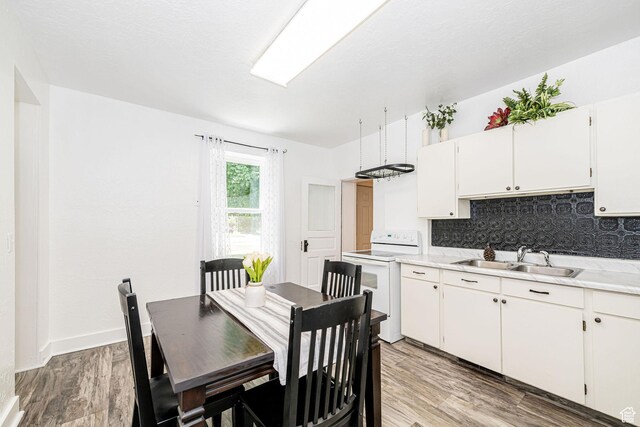 13 N 100 W, Smithfield, UT 84335 - kitchen with electric range, light wood finished floors, light countertops, and backsplash