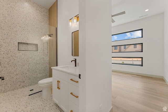 1762 S 920 W, Hurricane, UT 84737 - full bathroom with vanity, walk in shower, a ceiling fan, and wood finished floors