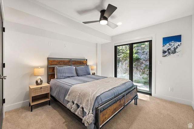 51 Daly Ave, Park City, UT 84060 - bedroom featuring light carpet, access to exterior, ceiling fan, and recessed lighting