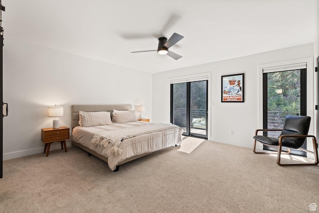 51 Daly Ave, Park City, UT 84060 - bedroom with access to exterior, multiple windows, light colored carpet, and a ceiling fan