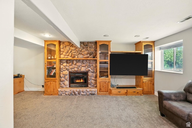 1260 S Riverview Dr, Garland, UT 84312 - carpeted living room with a fireplace and recessed lighting