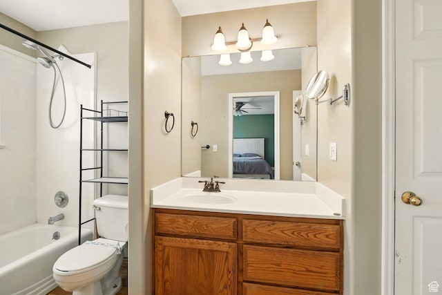 1260 S Riverview Dr, Garland, UT 84312 - ensuite bathroom featuring a ceiling fan, vanity, and shower / bath combination