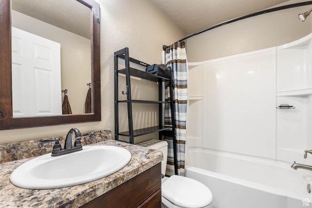 6743 W Spring Oak Dr, West Jordan, UT 84081 - bathroom featuring vanity, shower / tub combo, and a textured wall