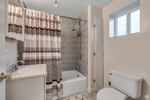 955 W Charlotte Dr, South Jordan, UT 84095 - full bathroom with shower / tub combo with curtain, vanity, tile patterned flooring, and a textured ceiling