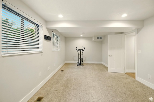 964 E Stewart Hill Dr, River Heights, UT 84321 - exercise room with light carpet and recessed lighting