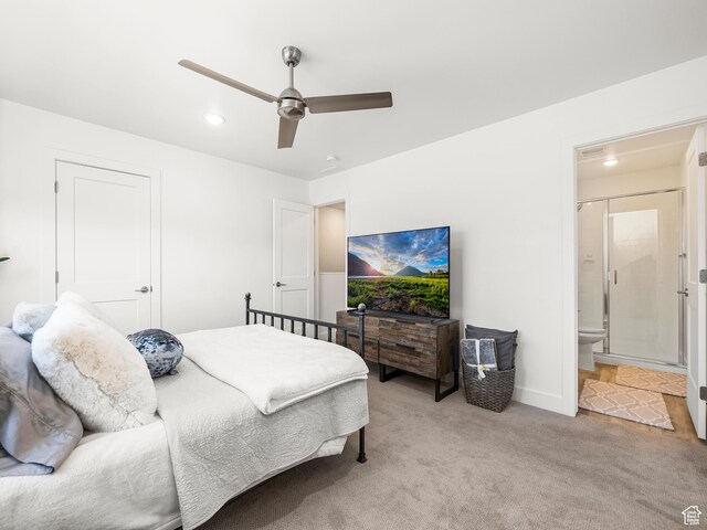 6191 W S Jordan Pkwy S Unit 286, South Jordan, UT 84009 - carpeted bedroom featuring recessed lighting, ensuite bath, and a ceiling fan