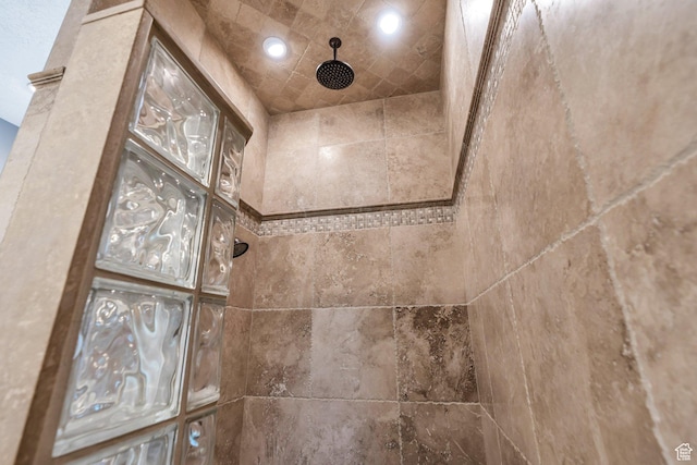 9967 N 6670 W, Highland, UT 84003 - bathroom view of a tile shower and recessed lighting