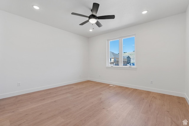 1344 W View Dr S, Santaquin, UT 84655 - empty room featuring light wood-style floors, ceiling fan, and recessed lighting