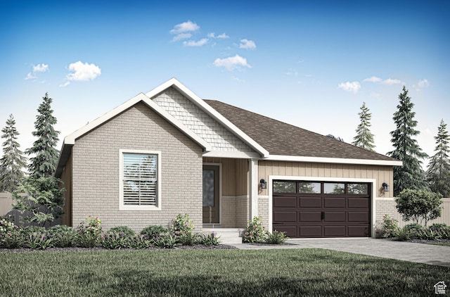 1344 W View Dr S, Santaquin, UT 84655 - view of front of property with an attached garage, brick siding, driveway, and a front lawn