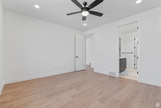 1344 W View Dr S, Santaquin, UT 84655 - unfurnished bedroom with light wood finished floors, recessed lighting, connected bathroom, and ceiling fan