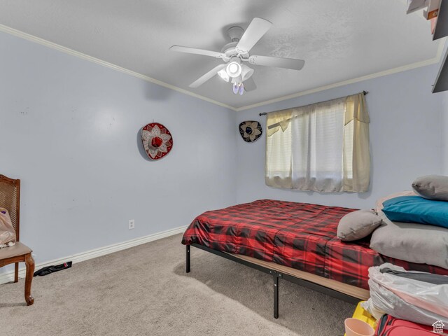 6126 S Middlewood Cir W, Salt Lake City, UT 84118 - carpeted bedroom featuring crown molding and ceiling fan