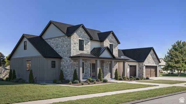 2881 Thirty Oaks Dr, Springville, UT 84663 - view of front facade featuring driveway, stone siding, and a front lawn