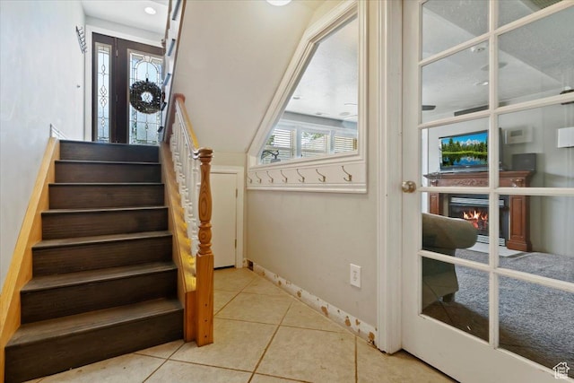 1430 W 6720 S, West Jordan, UT 84084 - stairway with tile patterned flooring and a glass covered fireplace