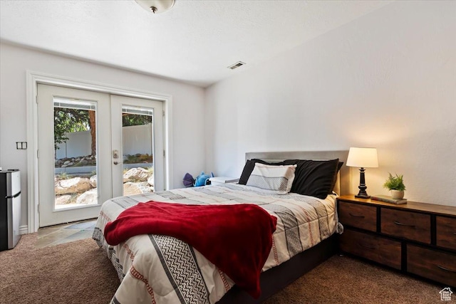 1430 W 6720 S, West Jordan, UT 84084 - bedroom featuring access to exterior, carpet flooring, french doors, and freestanding refrigerator