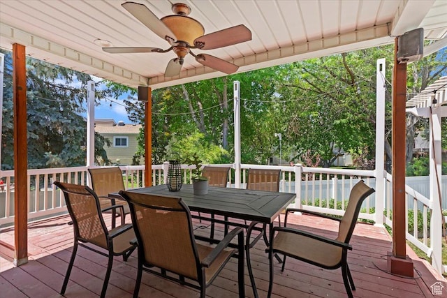 1430 W 6720 S, West Jordan, UT 84084 - wooden deck with ceiling fan and outdoor dining space