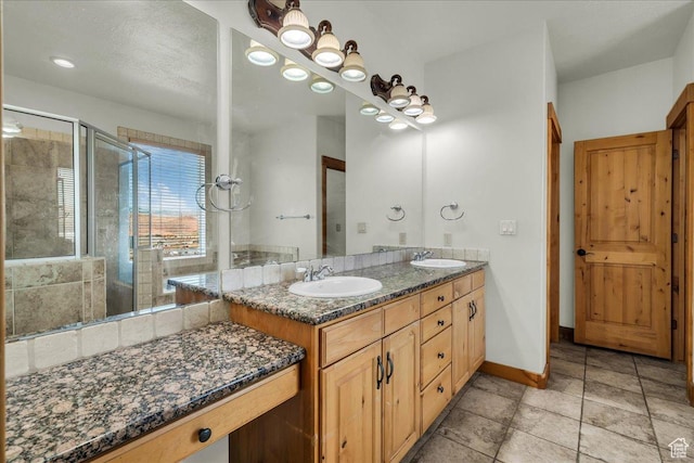 393 N Crestline Cir, St George, UT 84790 - bathroom featuring double vanity and a shower stall