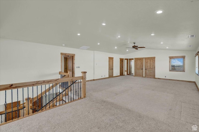 393 N Crestline Cir, St George, UT 84790 - empty room with recessed lighting, vaulted ceiling, a ceiling fan, and light carpet