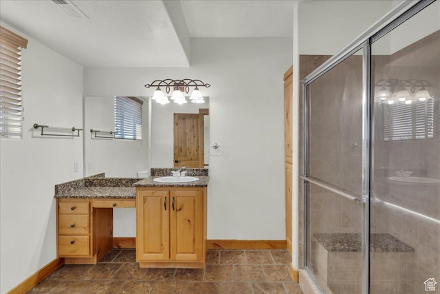 393 N Crestline Cir, St George, UT 84790 - bathroom with a stall shower, vanity, and plenty of natural light