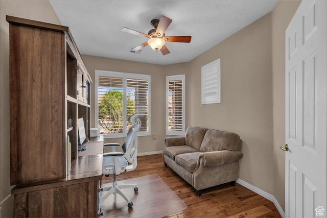1621 W Wonderstone Dr, St George, UT 84790 - home office featuring a ceiling fan and wood finished floors