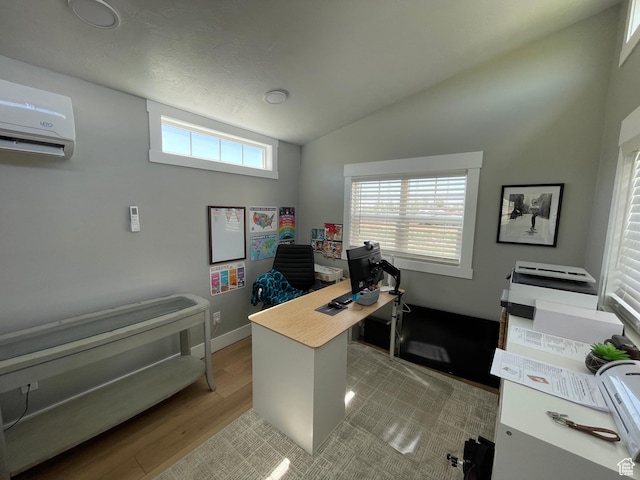 2156 W 4750 N, Roosevelt, UT 84066 - office space with a wall mounted air conditioner, wood finished floors, and lofted ceiling