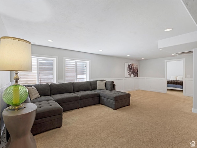 430 E 2010 S, Heber City, UT 84032 - living room with light colored carpet, wainscoting, and recessed lighting